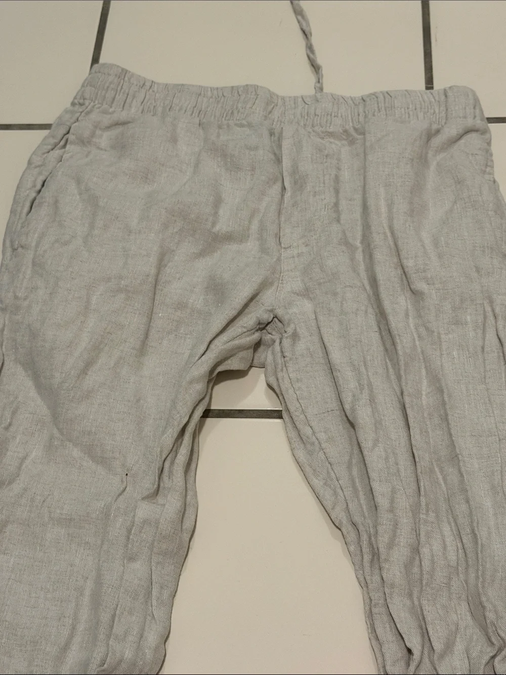 H&M Light Gray Linen-Blend Drawstring Chinos